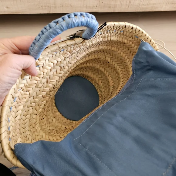 Caterina Bertini Fringe Straw Mini Tote Blue Made In Italy - Picture 10 of 17